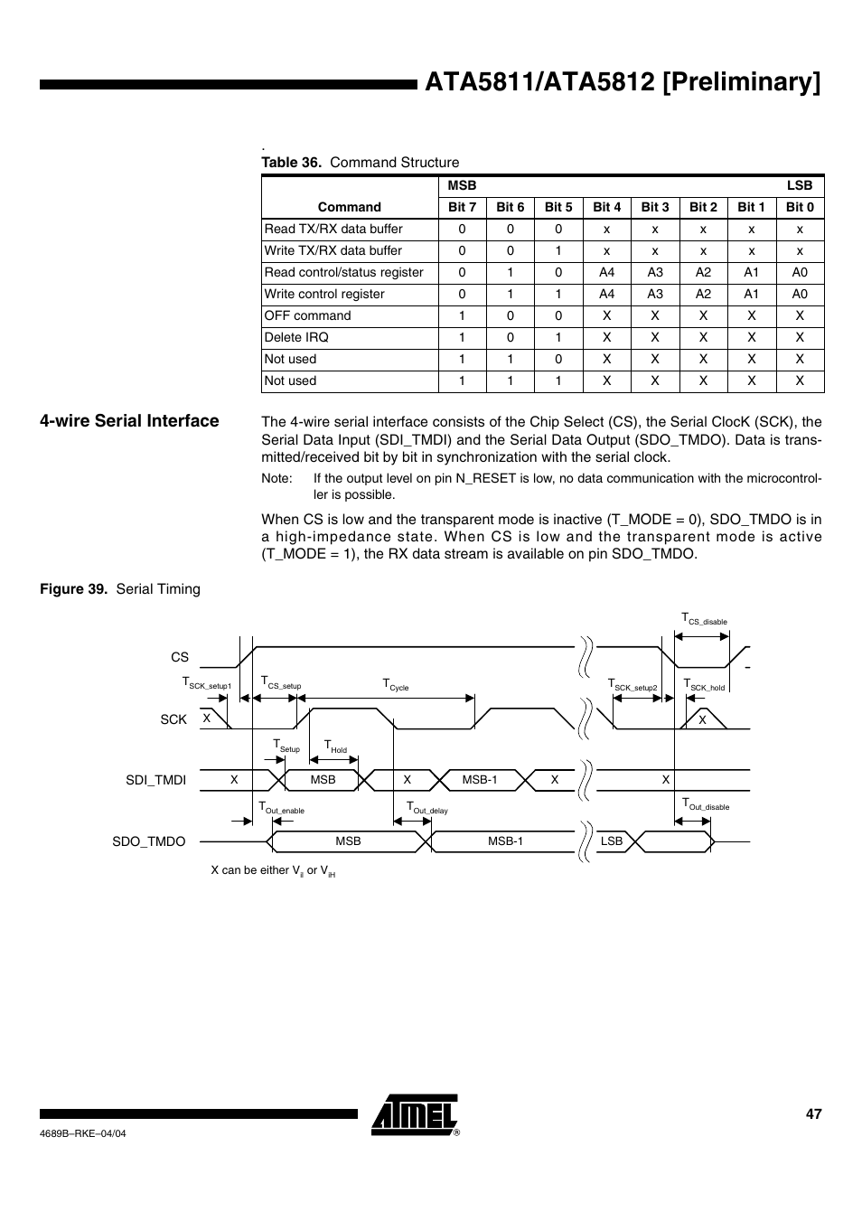 Wire serial interface | Rainbow Electronics ATA5812 User Manual | Page 47 / 90