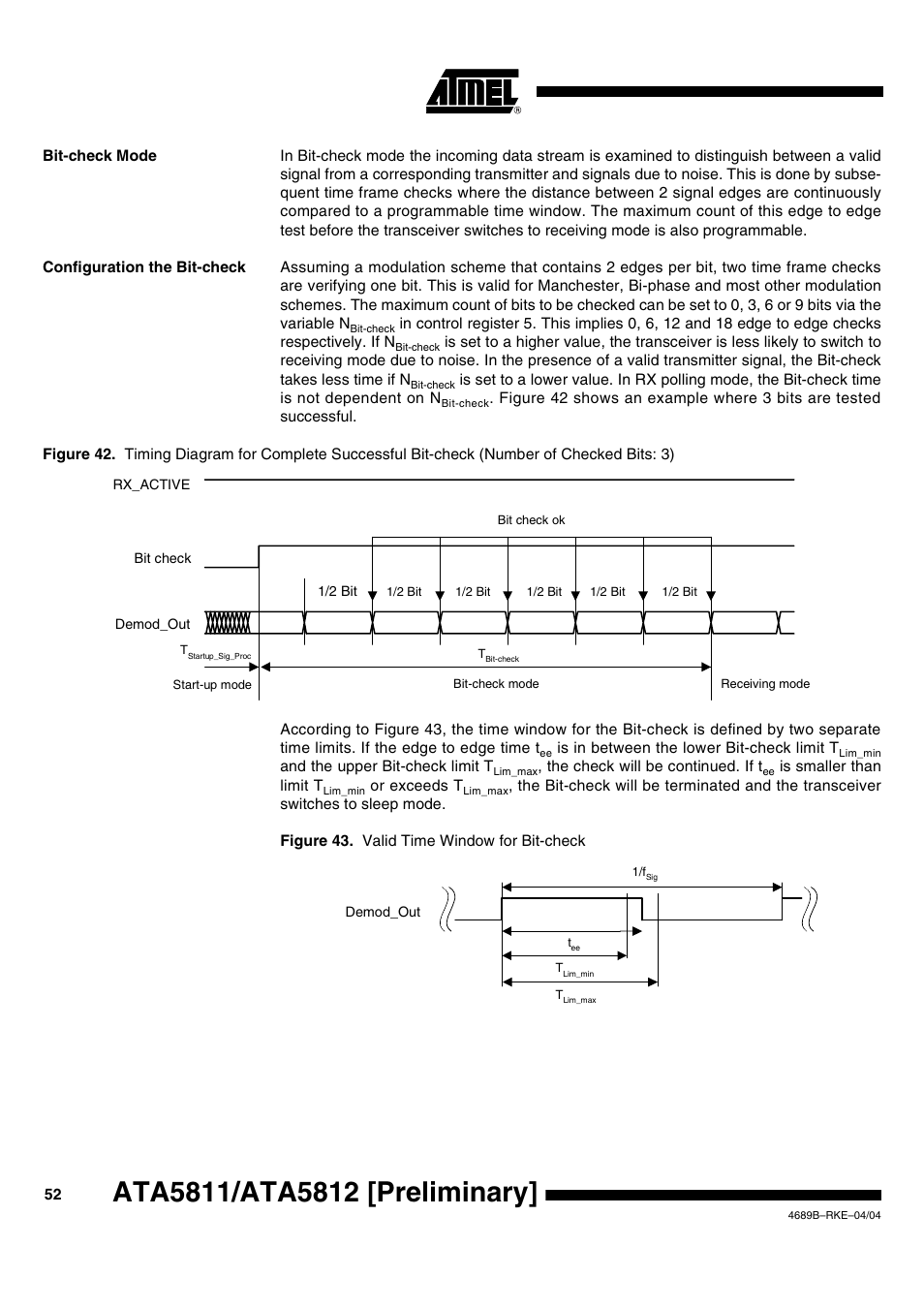 Bit-check mode, Configuration the bit-check | Rainbow Electronics ATA5812 User Manual | Page 52 / 90