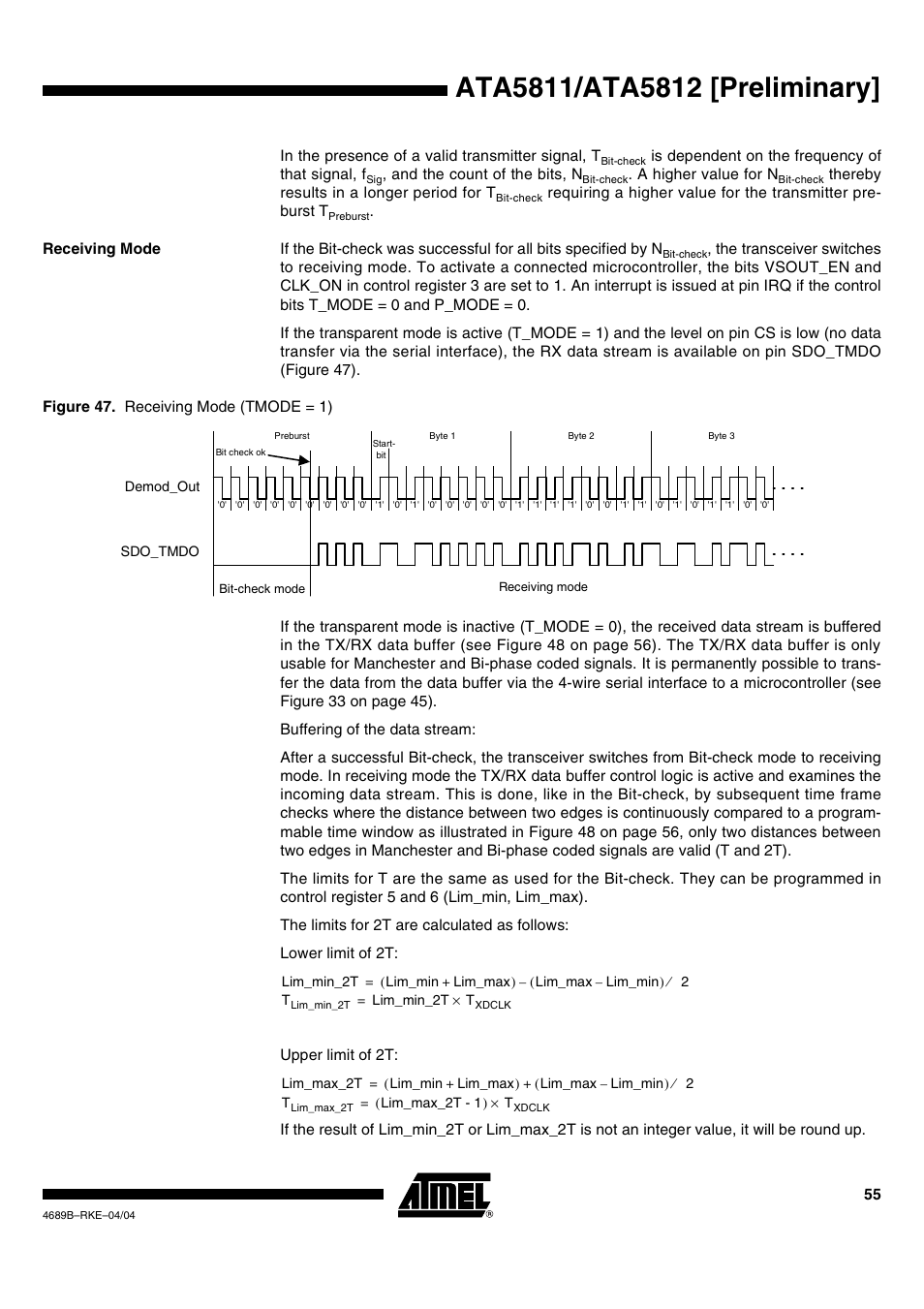 Receiving mode | Rainbow Electronics ATA5812 User Manual | Page 55 / 90