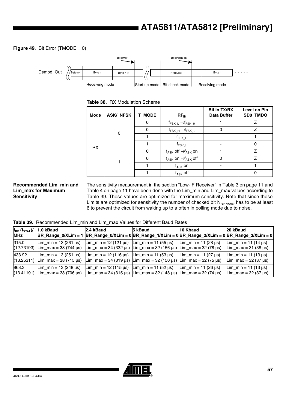 Rainbow Electronics ATA5812 User Manual | Page 57 / 90
