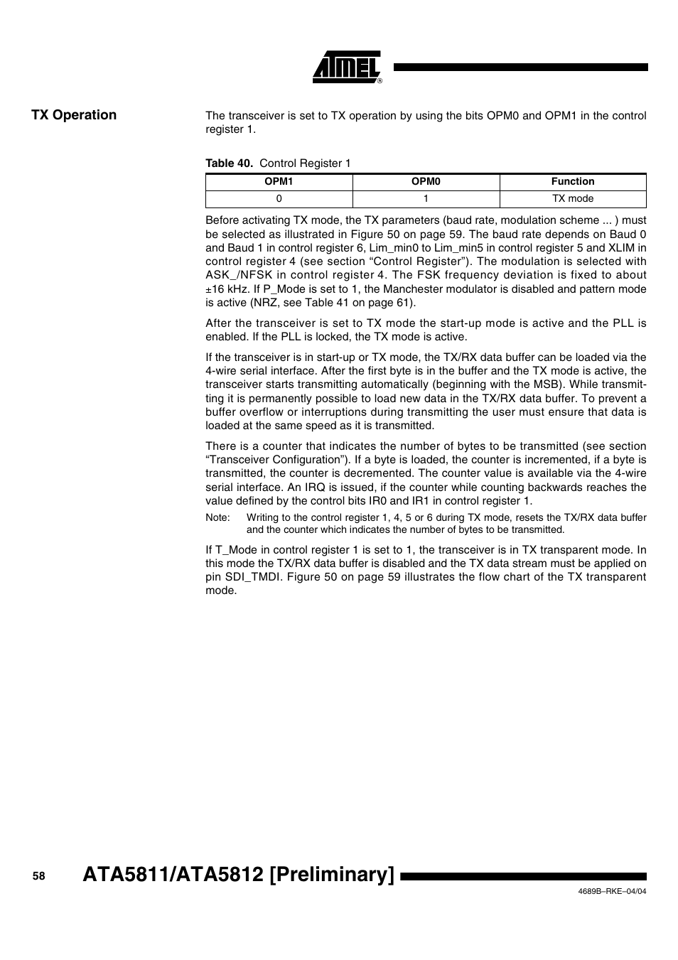 Tx operation | Rainbow Electronics ATA5812 User Manual | Page 58 / 90