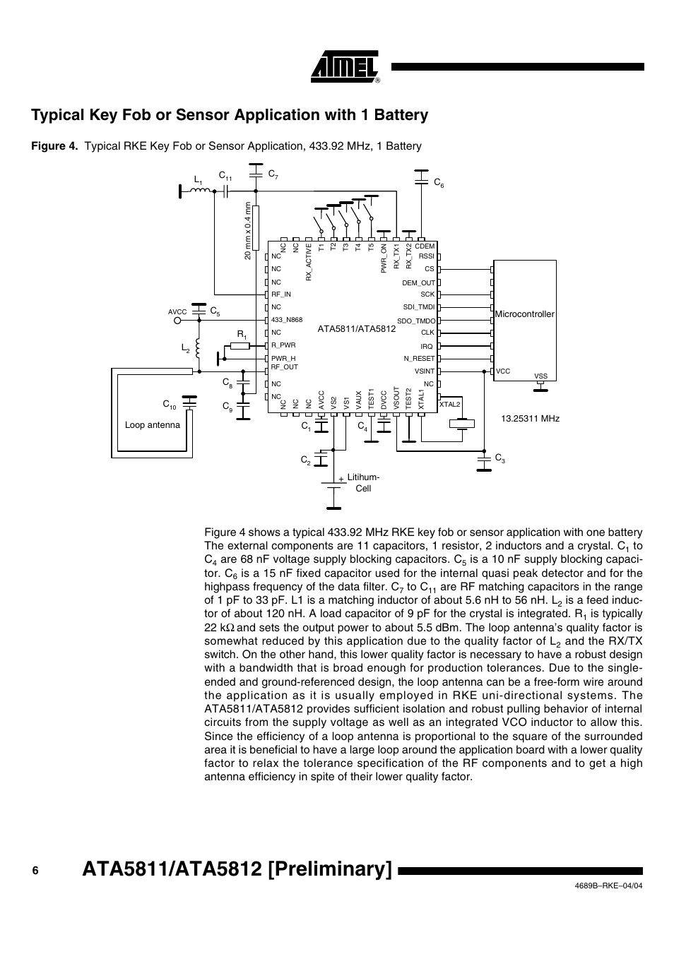 Are 68 nf voltage supply blocking capacitors. c, Is a 10 nf supply blocking capaci- tor. c | Rainbow Electronics ATA5812 User Manual | Page 6 / 90