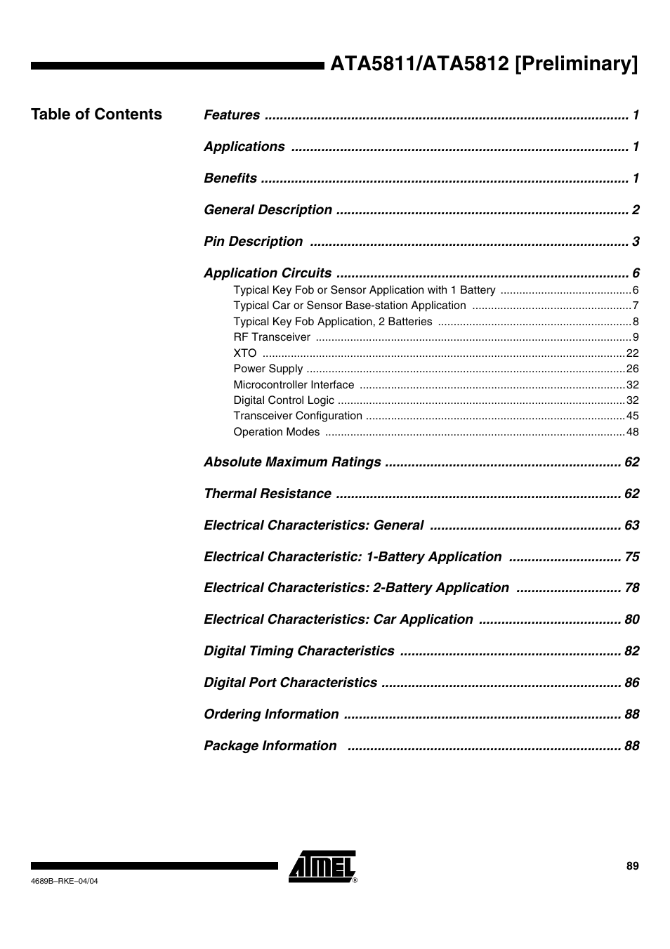 Rainbow Electronics ATA5812 User Manual | Page 89 / 90