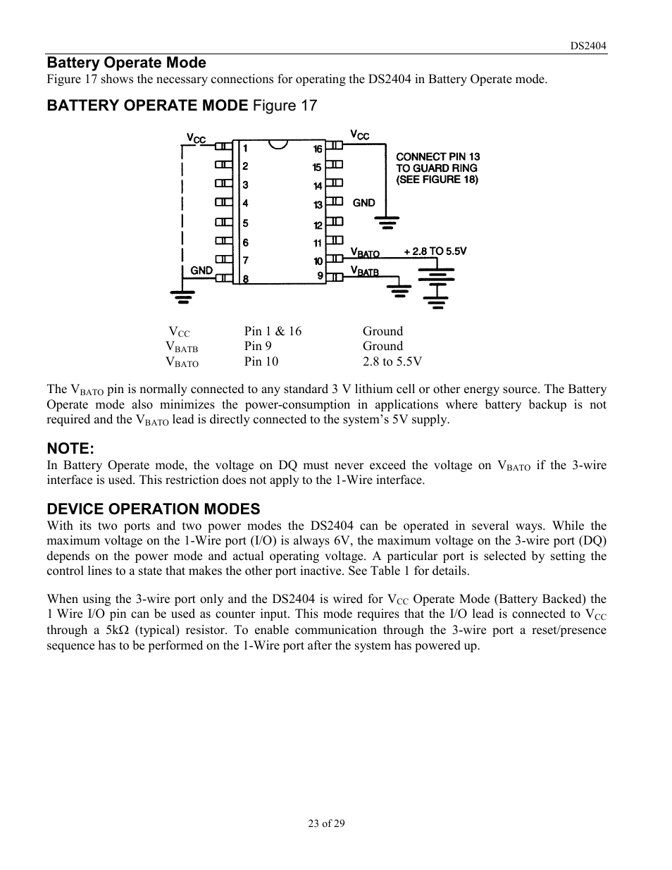 Battery operate mode, Battery operate mode figure 17, Device operation modes | Rainbow Electronics DS2404 User Manual | Page 23 / 29