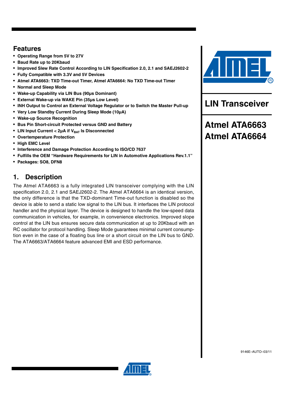 Rainbow Electronics ATA6664 User Manual | 20 pages