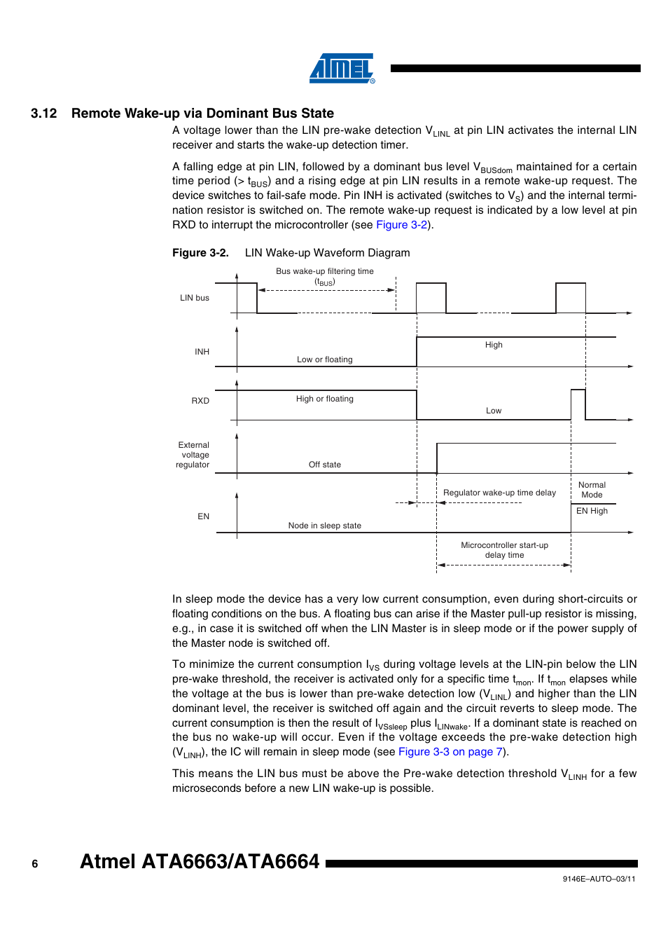 12 remote wake-up via dominant bus state | Rainbow Electronics ATA6664 User Manual | Page 6 / 20