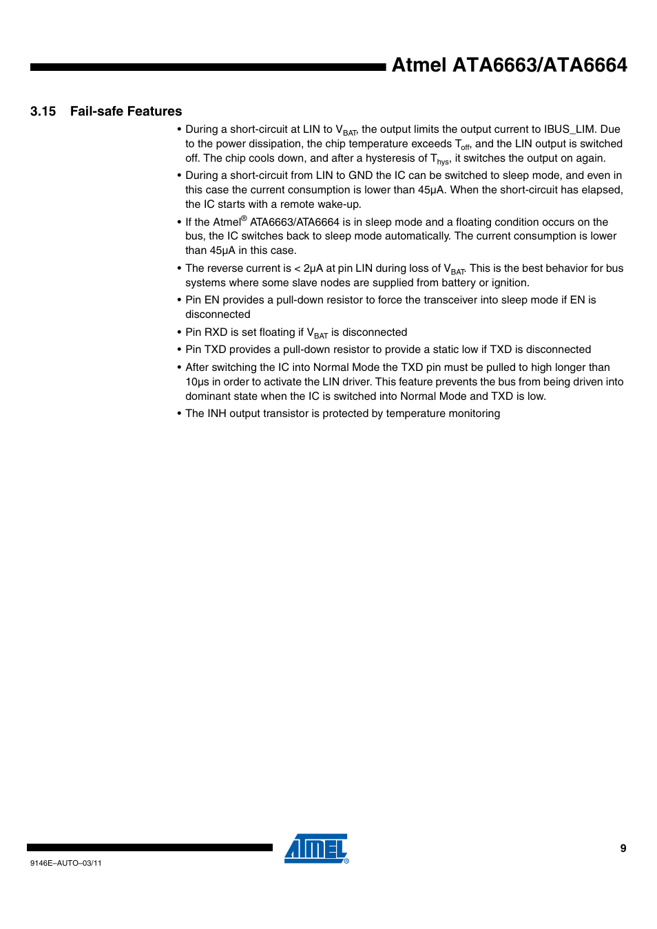 15 fail-safe features | Rainbow Electronics ATA6664 User Manual | Page 9 / 20