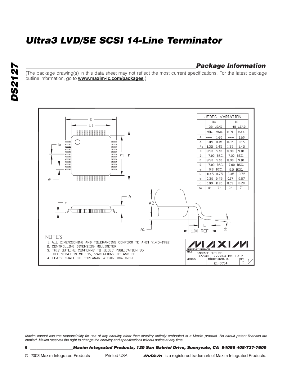 Package information | Rainbow Electronics DS2127 User Manual | Page 6 / 6