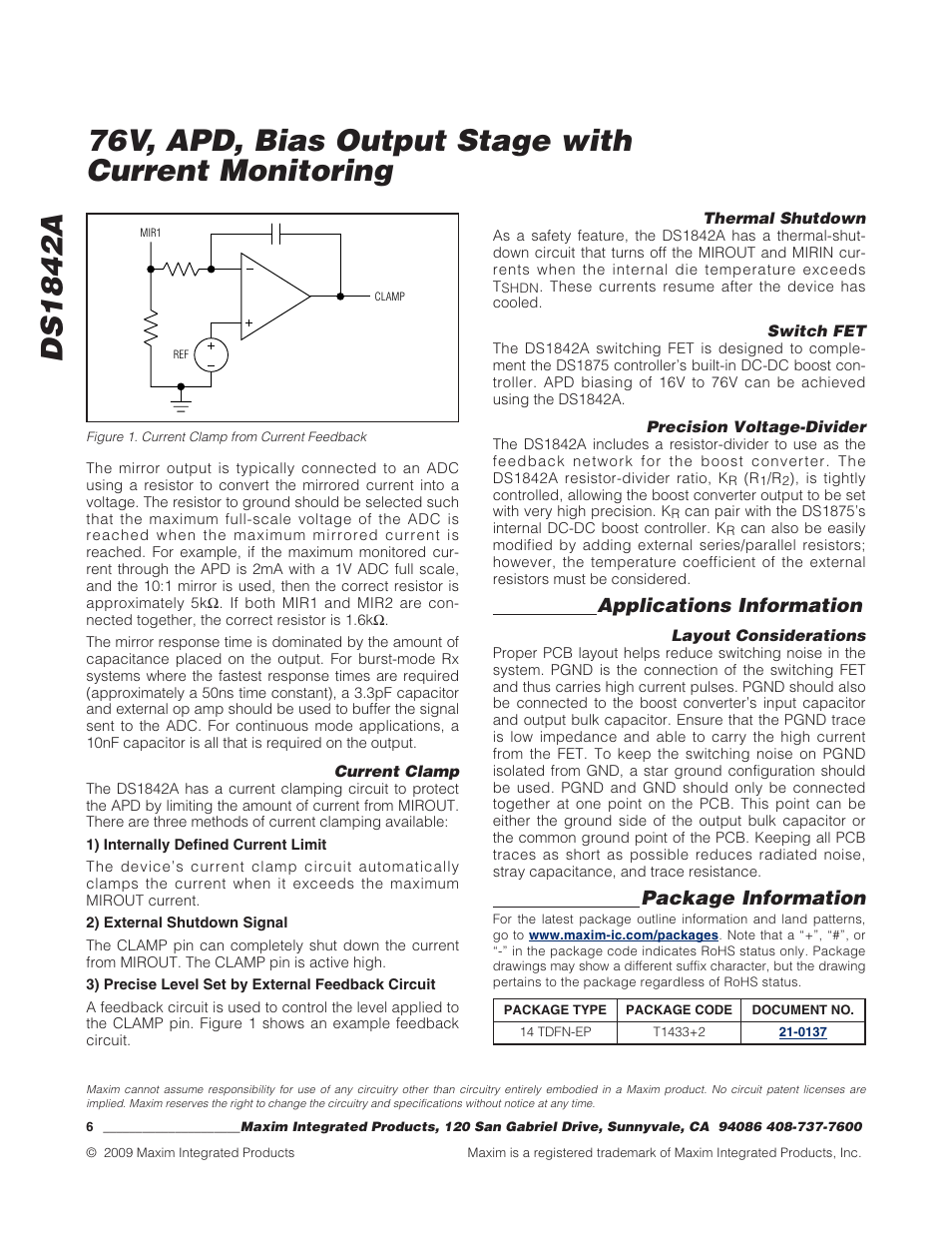 Applications information, Package information | Rainbow Electronics DS1842A User Manual | Page 6 / 6