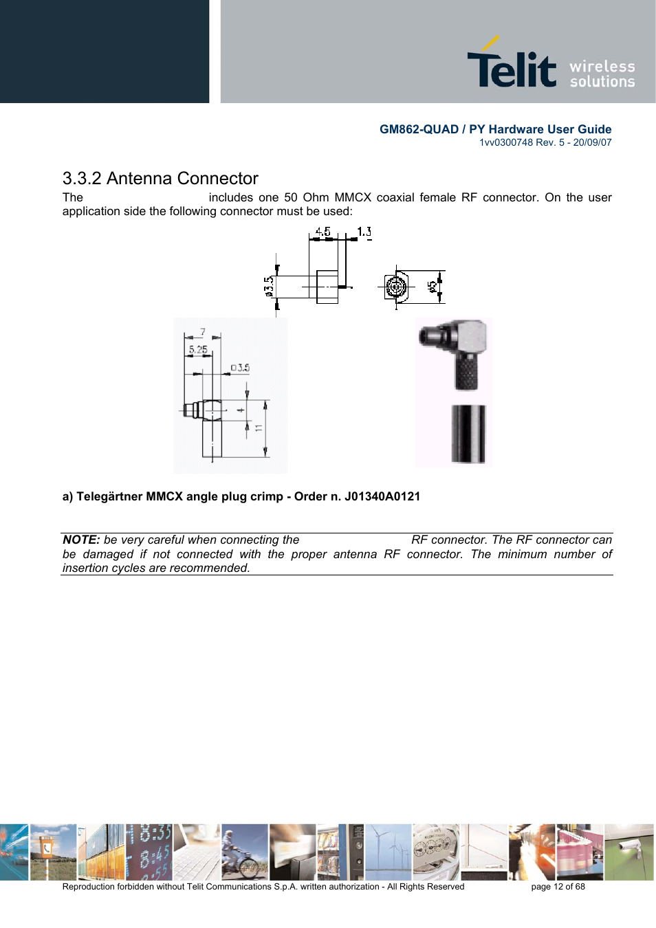 2 antenna connector | Rainbow Electronics GM862-QUAD-PY User Manual | Page 12 / 68