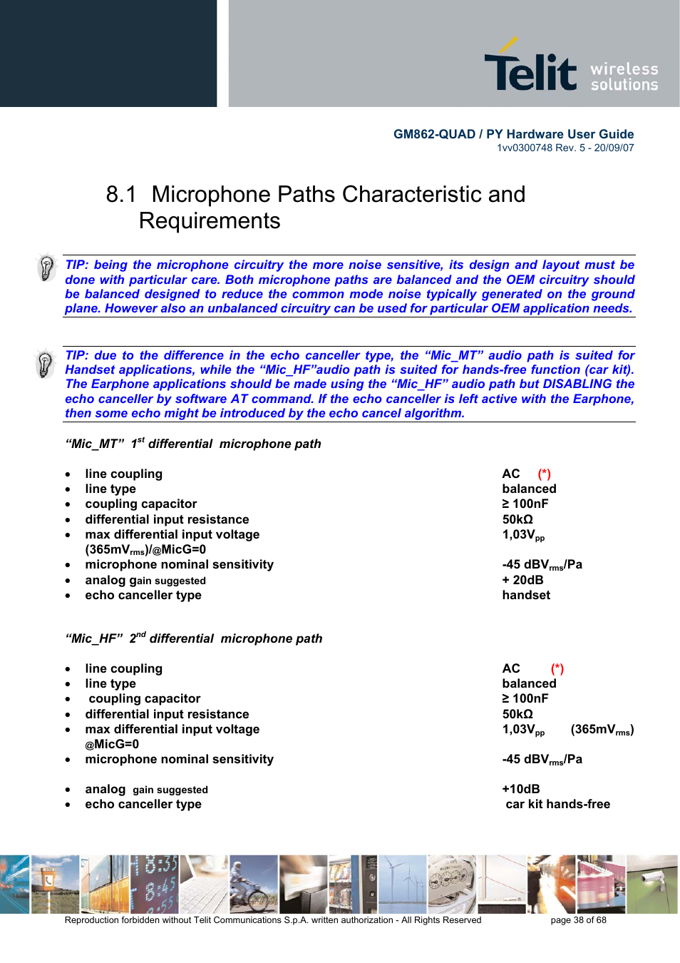 1 microphone paths characteristic and requirements | Rainbow Electronics GM862-QUAD-PY User Manual | Page 38 / 68