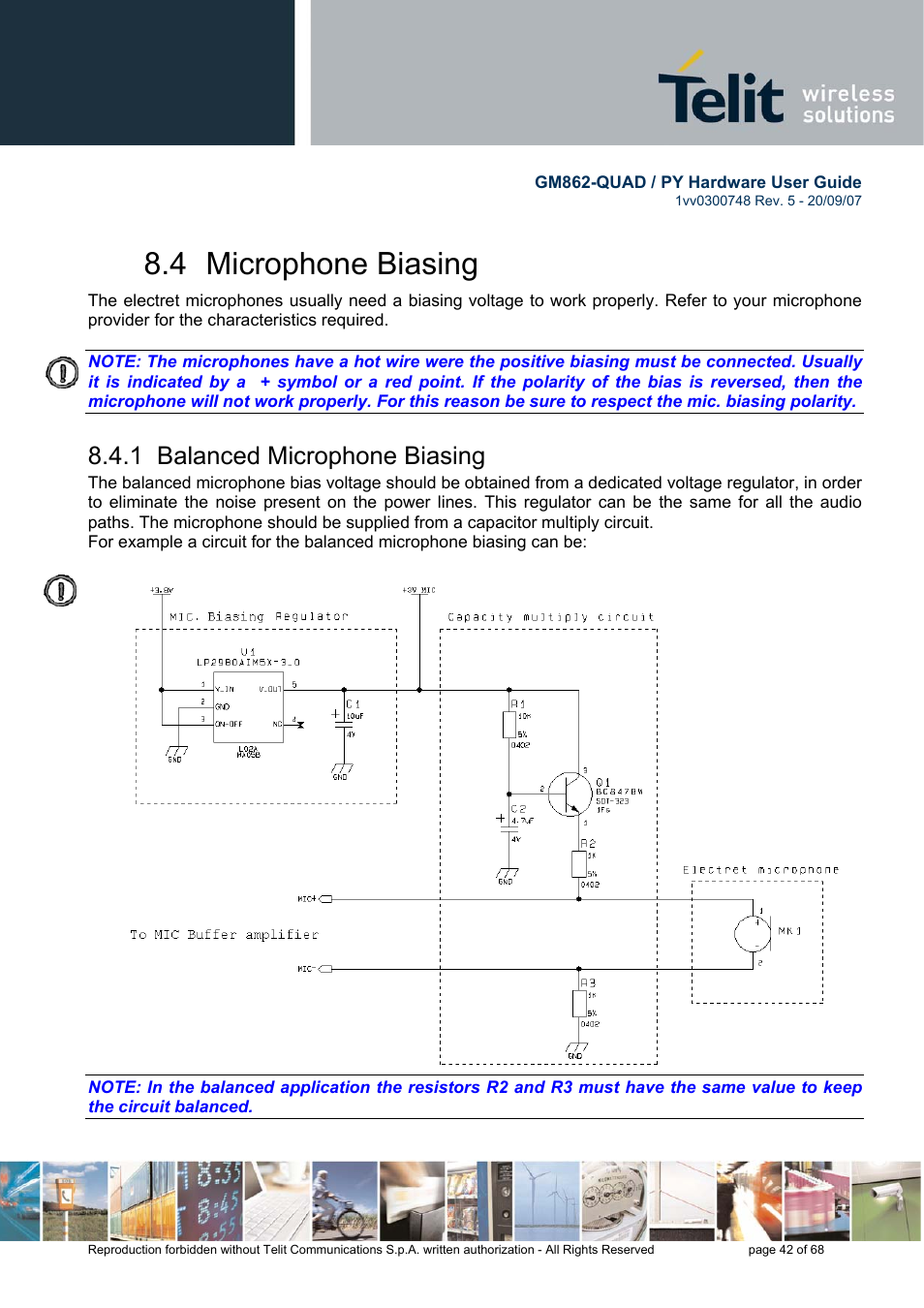4 microphone biasing, 1 balanced microphone biasing | Rainbow Electronics GM862-QUAD-PY User Manual | Page 42 / 68