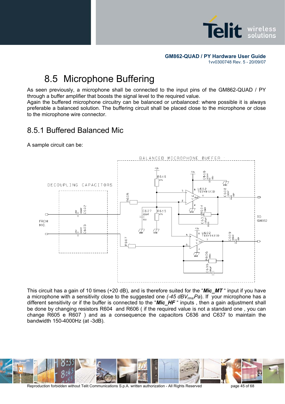 5 microphone buffering, 1 buffered balanced mic | Rainbow Electronics GM862-QUAD-PY User Manual | Page 45 / 68