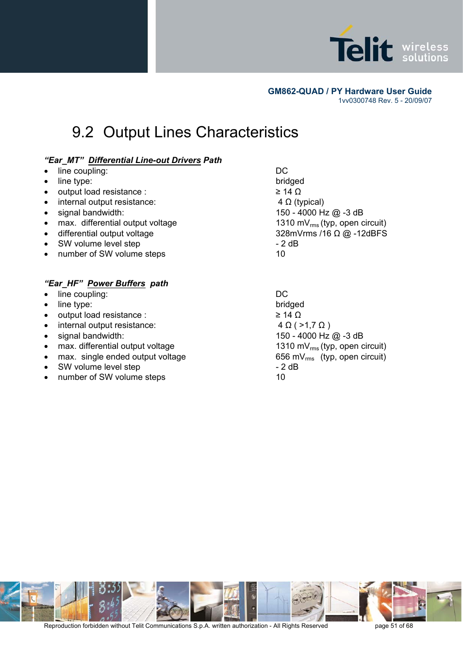 2 output lines characteristics | Rainbow Electronics GM862-QUAD-PY User Manual | Page 51 / 68