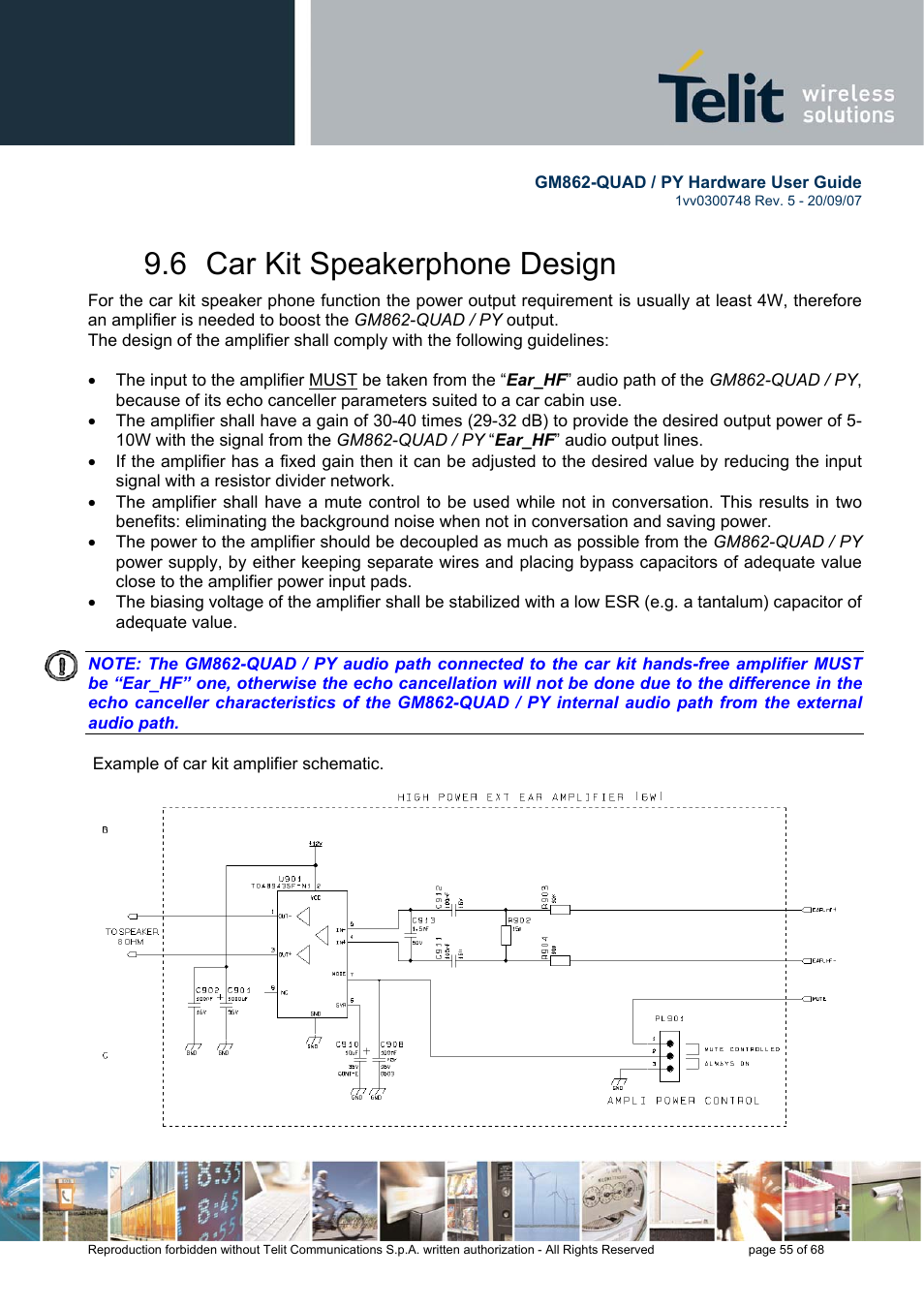 6 car kit speakerphone design | Rainbow Electronics GM862-QUAD-PY User Manual | Page 55 / 68