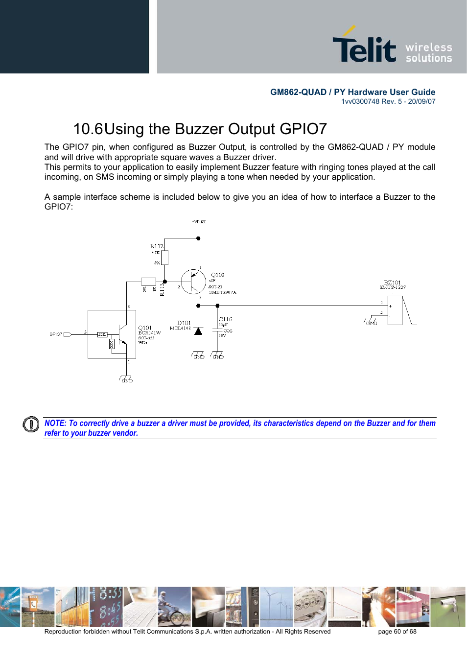 6 using the buzzer output gpio7 | Rainbow Electronics GM862-QUAD-PY User Manual | Page 60 / 68