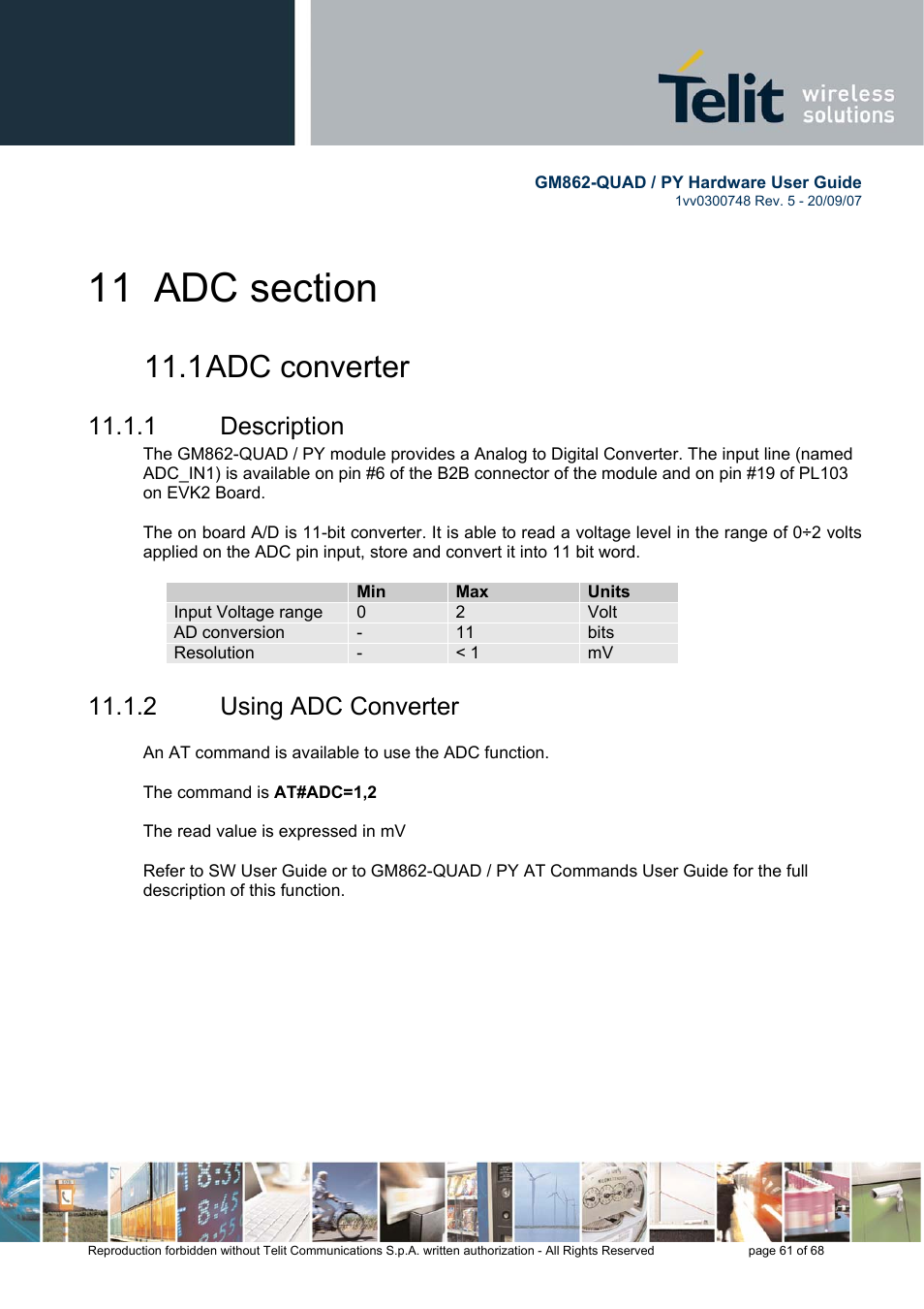 1 adc converter, 1 description, 2 using adc converter | Rainbow Electronics GM862-QUAD-PY User Manual | Page 61 / 68