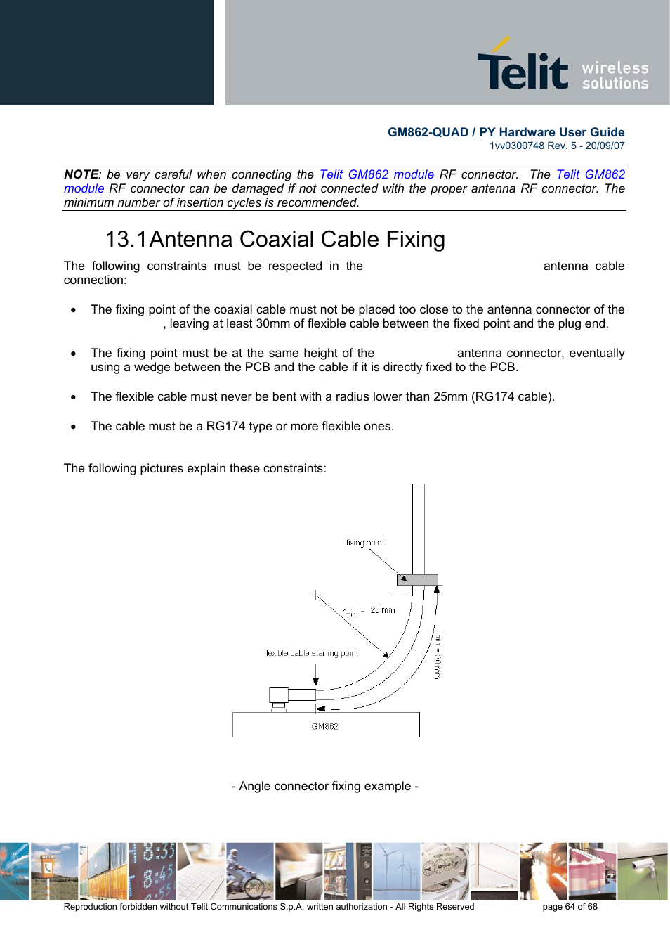 1 antenna coaxial cable fixing | Rainbow Electronics GM862-QUAD-PY User Manual | Page 64 / 68