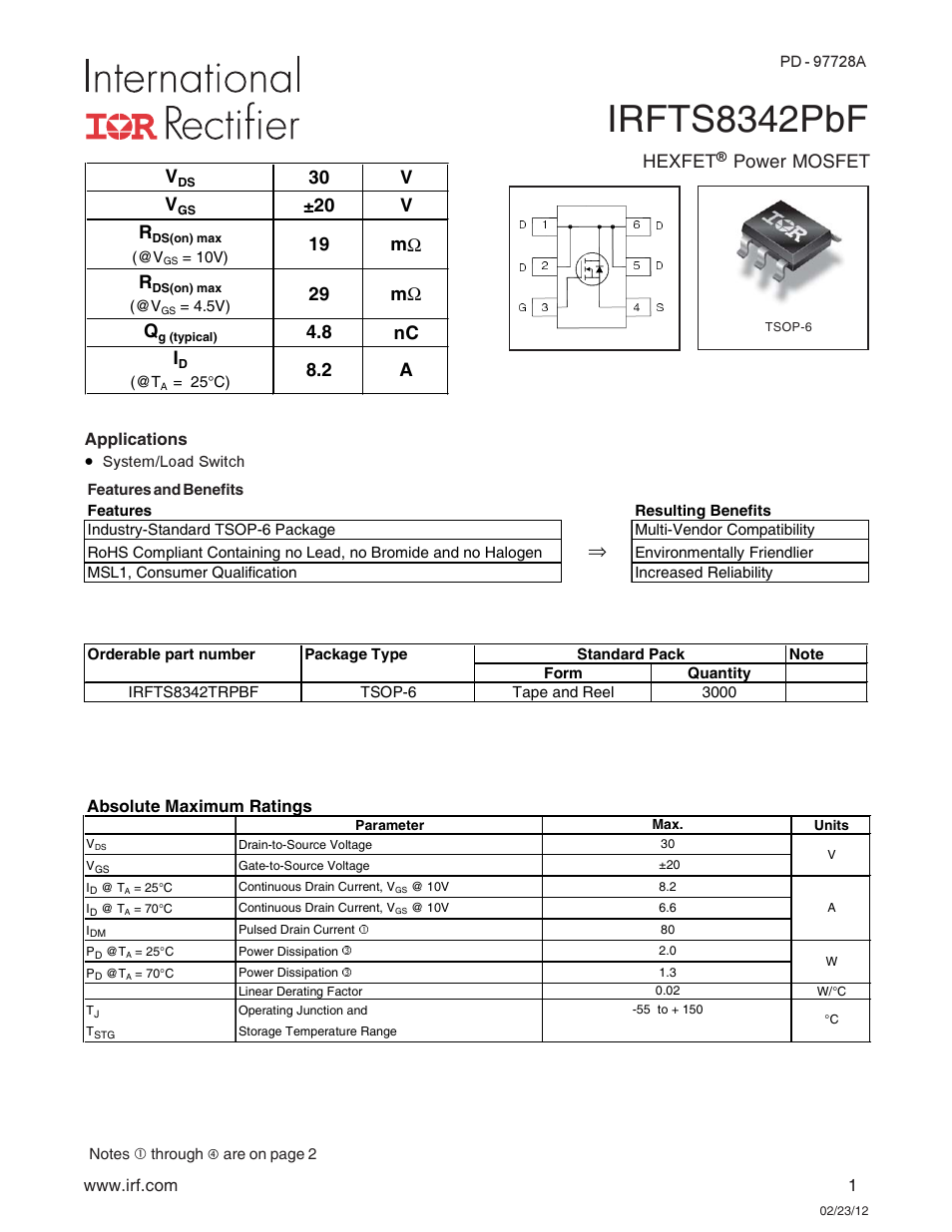 Rainbow Electronics IRFTS8342TRPBF User Manual | 8 pages