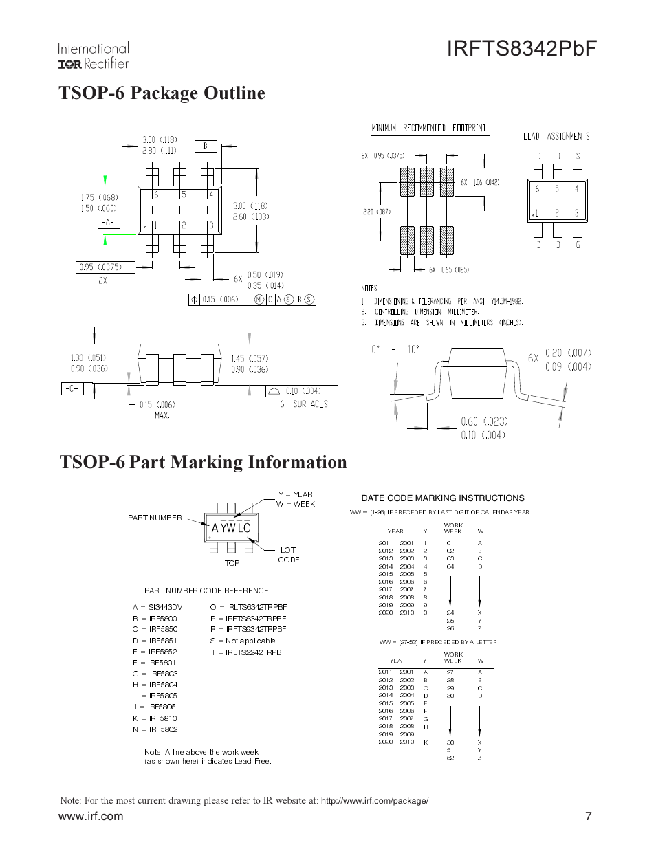 Irfts8342pbf, Tsop-6, Part marking information tsop-6 package outline | Rainbow Electronics IRFTS8342TRPBF User Manual | Page 7 / 8