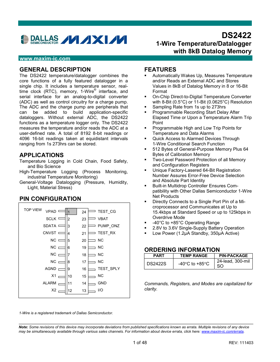 Rainbow Electronics DS2422 User Manual | 48 pages