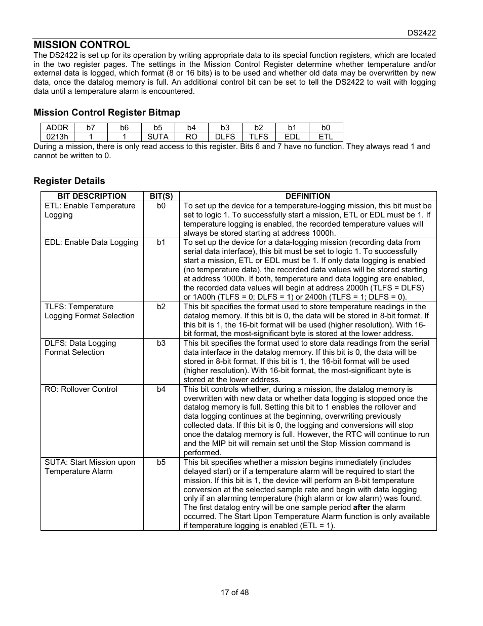 Mission control | Rainbow Electronics DS2422 User Manual | Page 17 / 48