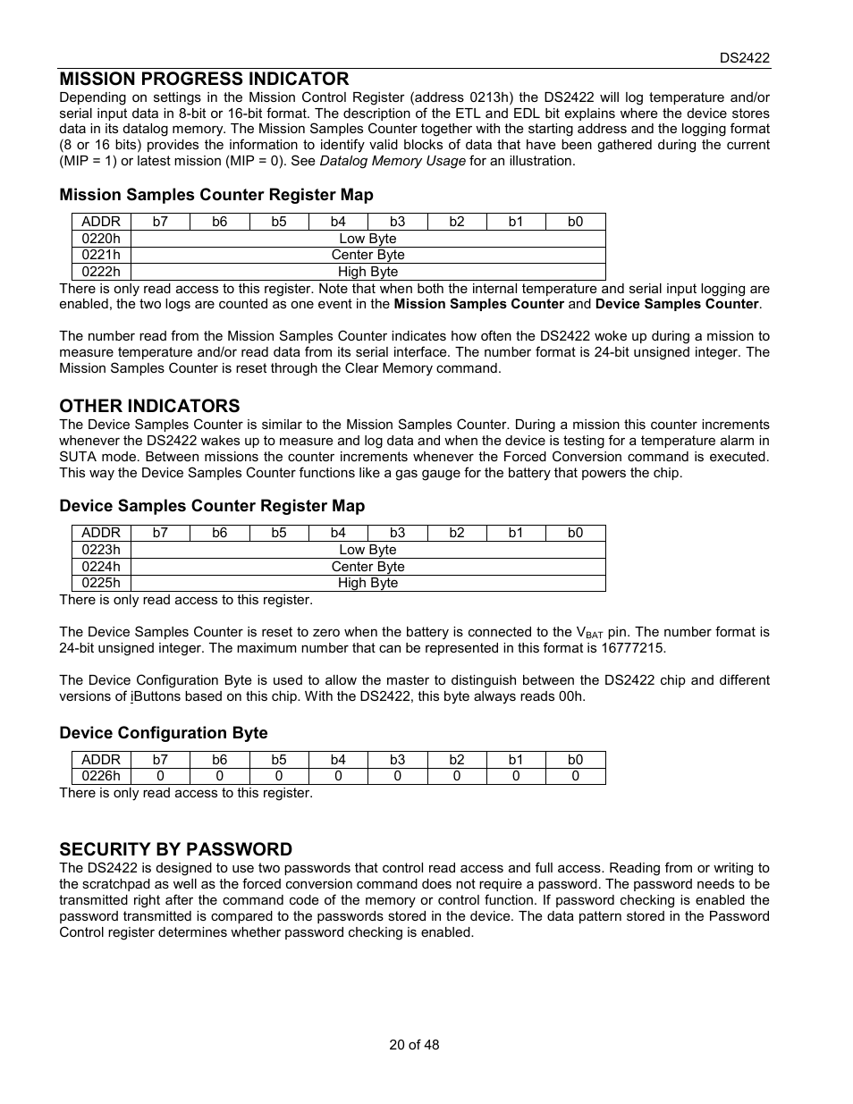 Mission progress indicator, Other indicators, Security by password | Rainbow Electronics DS2422 User Manual | Page 20 / 48