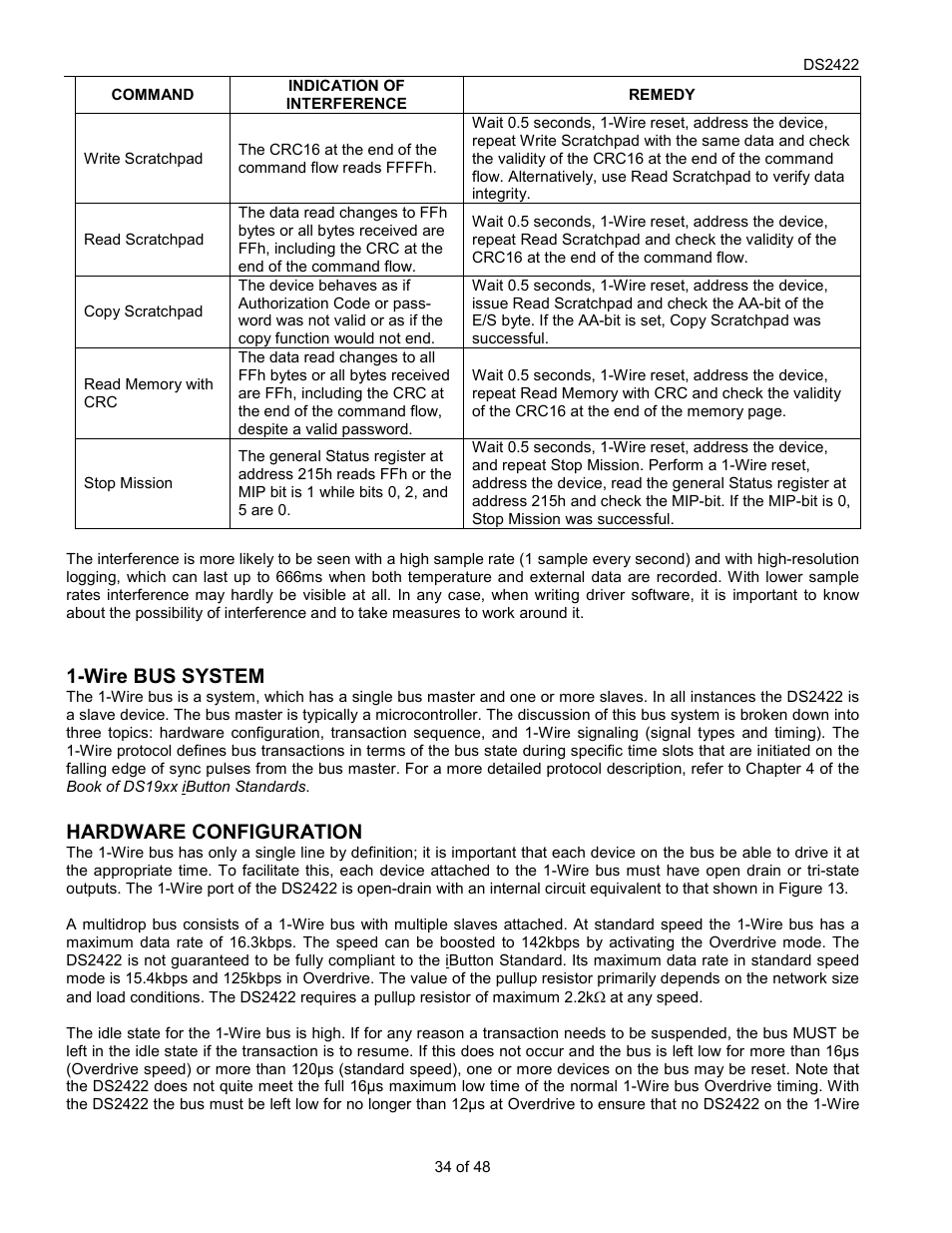 Wire bus system, Hardware configuration | Rainbow Electronics DS2422 User Manual | Page 34 / 48