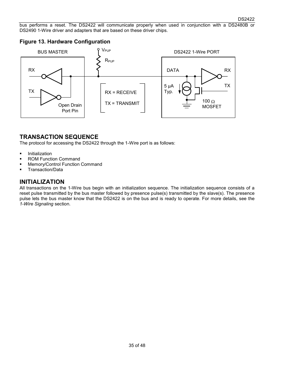 Transaction sequence, Initialization | Rainbow Electronics DS2422 User Manual | Page 35 / 48