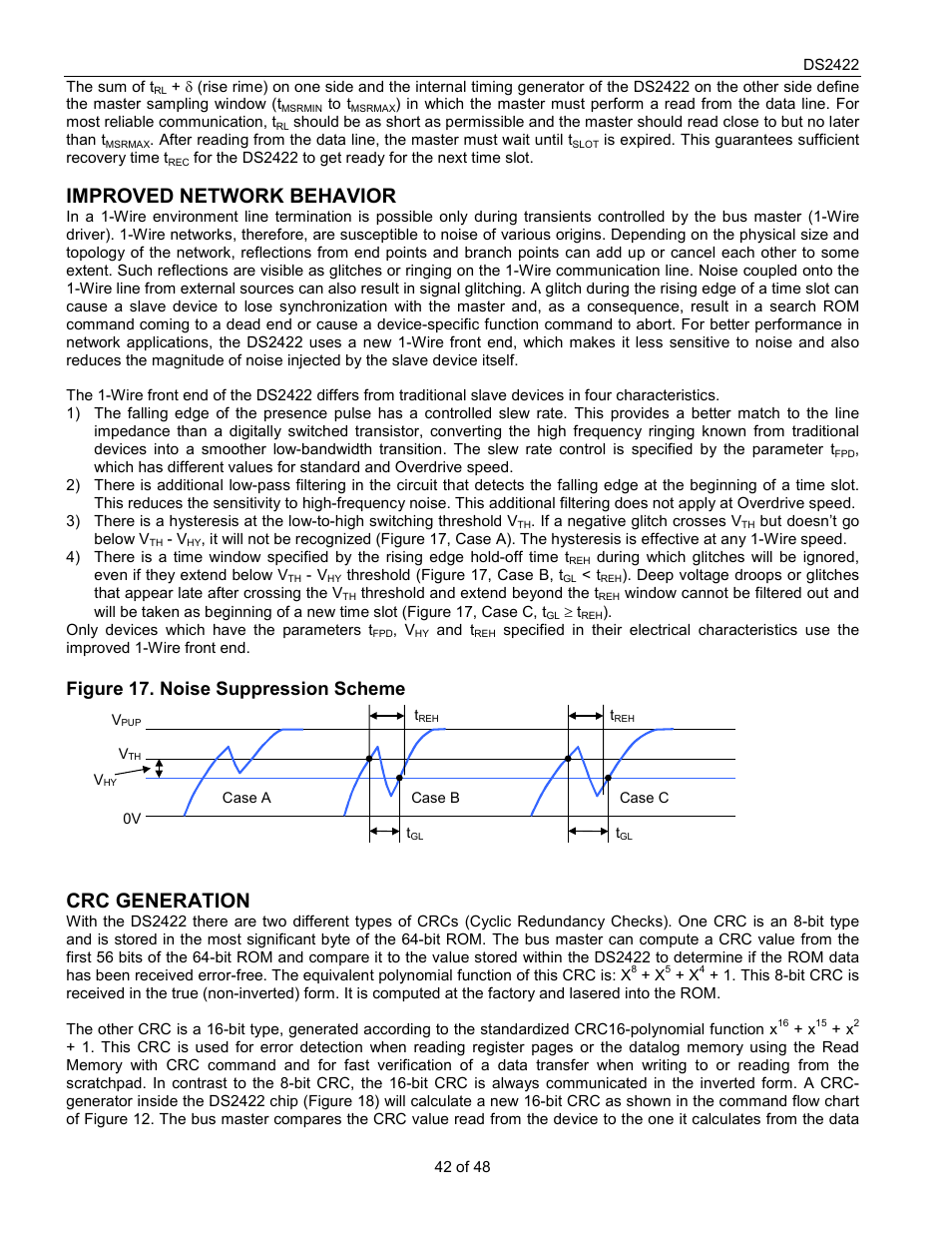 Improved network behavior, Crc generation, Figure 17. noise suppression scheme | Rainbow Electronics DS2422 User Manual | Page 42 / 48