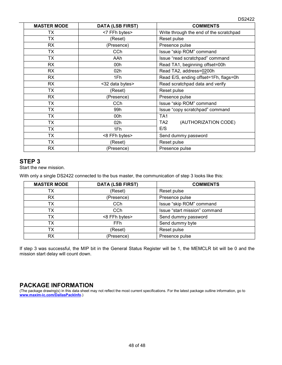 Step 3, Package information | Rainbow Electronics DS2422 User Manual | Page 48 / 48