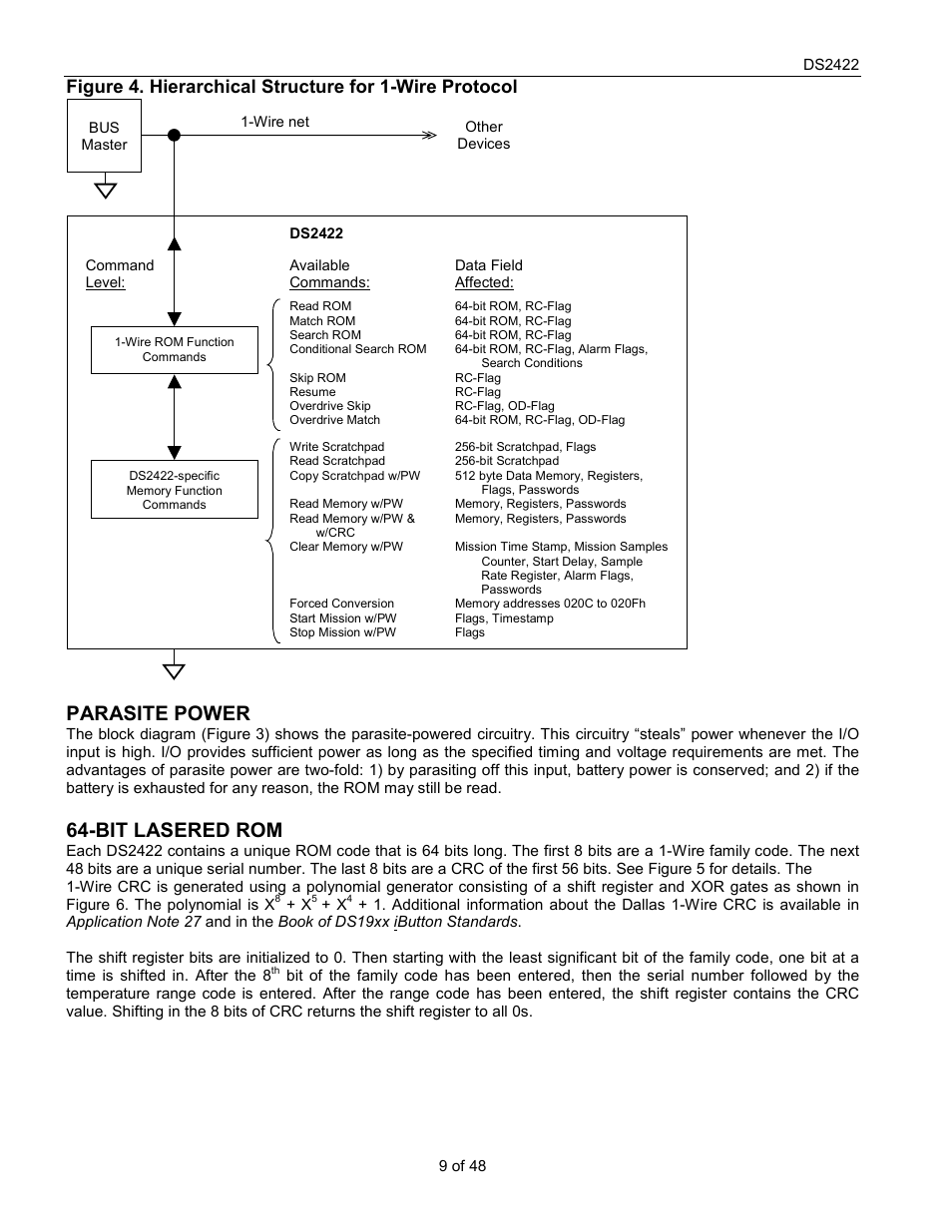 Parasite power, Bit lasered rom | Rainbow Electronics DS2422 User Manual | Page 9 / 48