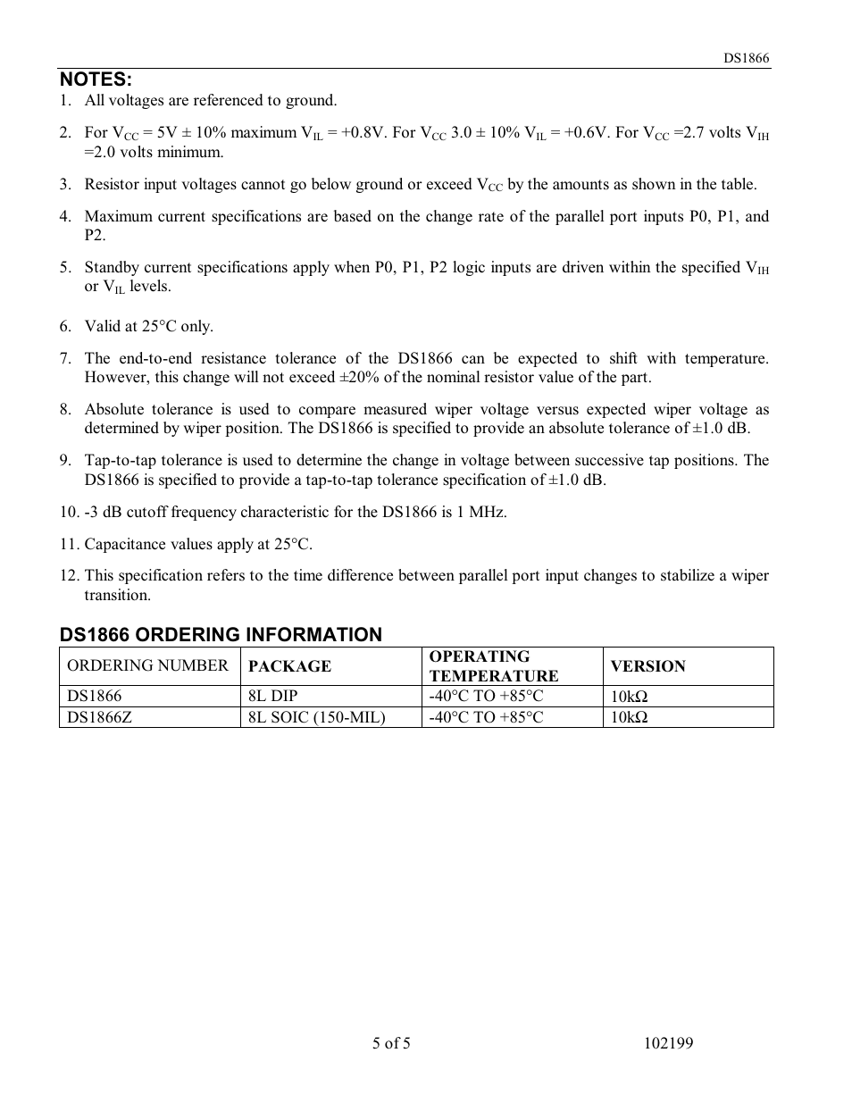 Ds1866 ordering information | Rainbow Electronics DS1866 User Manual | Page 5 / 5