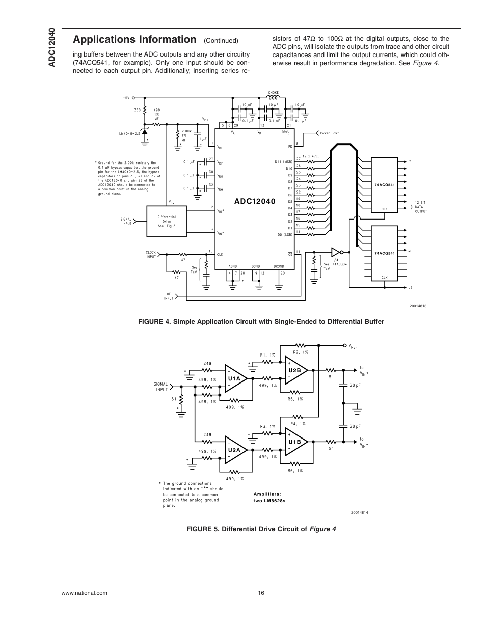 Figure 5. differential drive circuit of, Figure 5, Figure 4 | Applications information | Rainbow Electronics ADC12040 User Manual | Page 16 / 20