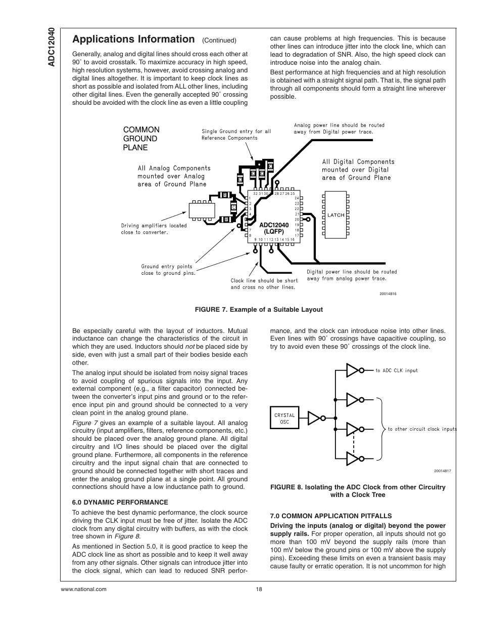 Figure 7. example of a suitable layout, 0 dynamic performance, 0 common application pitfalls | Applications information | Rainbow Electronics ADC12040 User Manual | Page 18 / 20