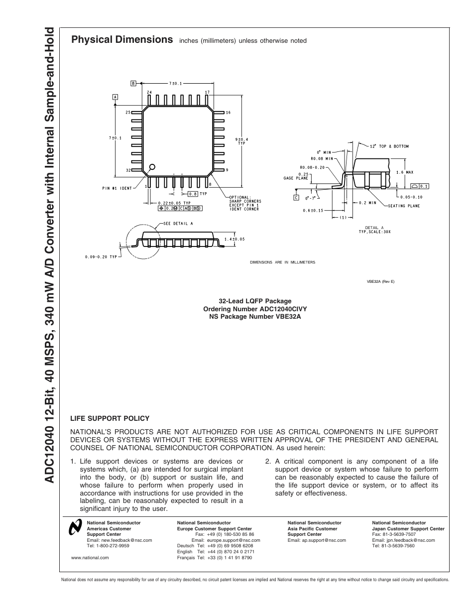 Physical dimensions | Rainbow Electronics ADC12040 User Manual | Page 20 / 20