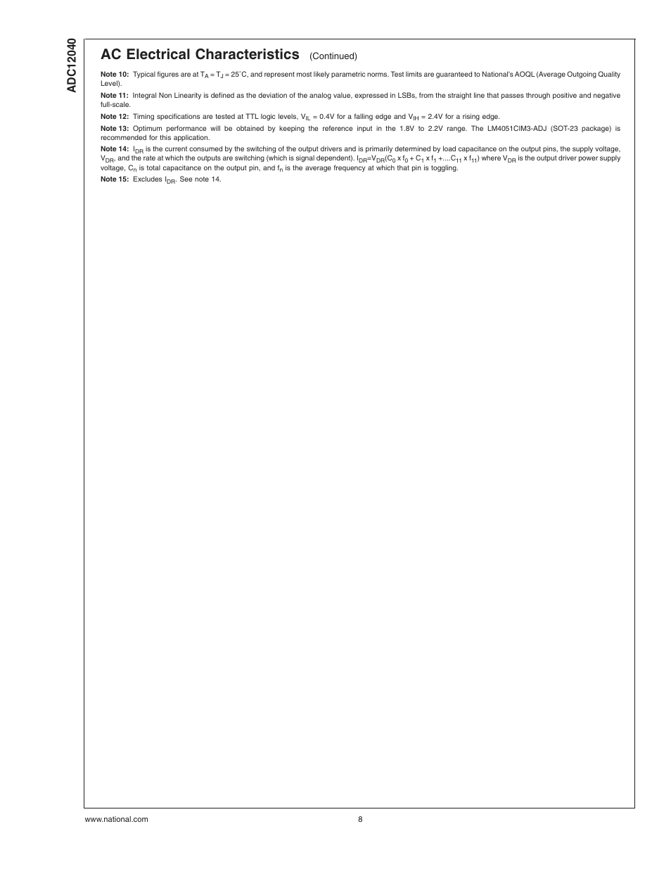 Note 10), Note 11), Note 13) | Note 14), Note 15), Ac electrical characteristics | Rainbow Electronics ADC12040 User Manual | Page 8 / 20