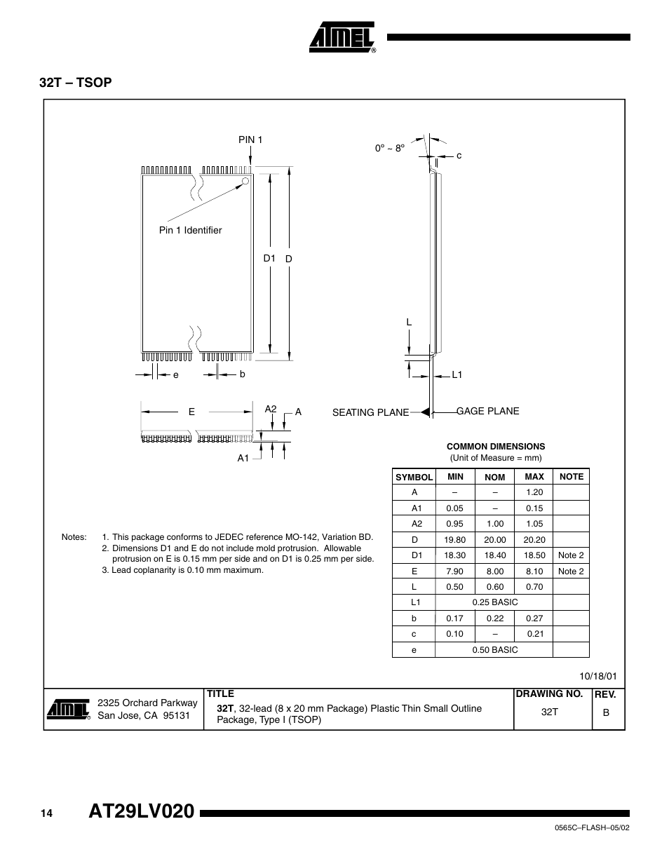 32t – tsop | Rainbow Electronics AT29LV020 User Manual | Page 14 / 15