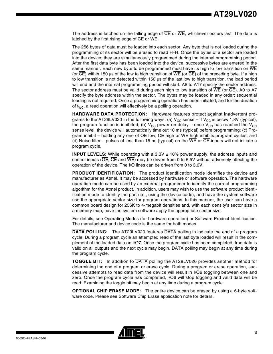 Rainbow Electronics AT29LV020 User Manual | Page 3 / 15