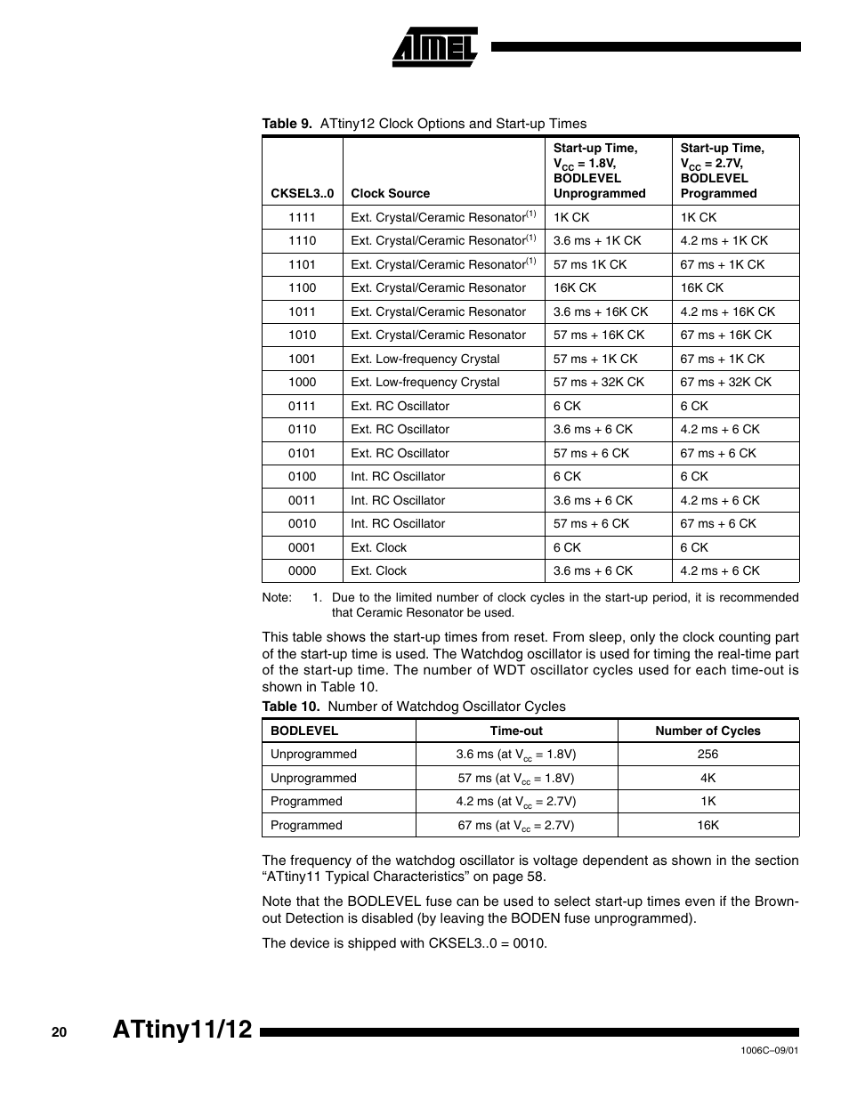 Attiny11/12 | Rainbow Electronics ATtiny12 User Manual | Page 20 / 86