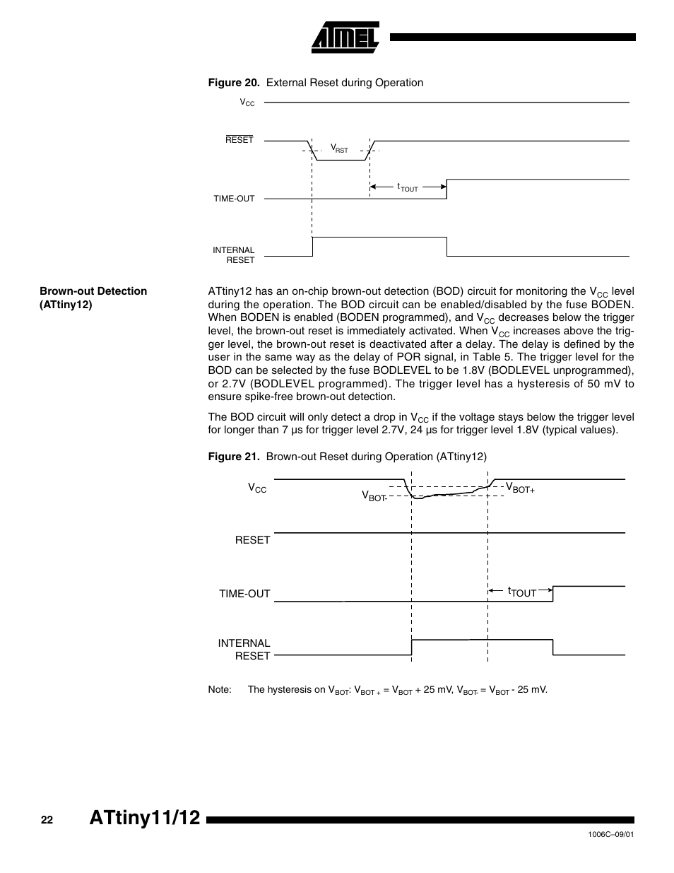 Brown-out detection (attiny12), Attiny11/12 | Rainbow Electronics ATtiny12 User Manual | Page 22 / 86