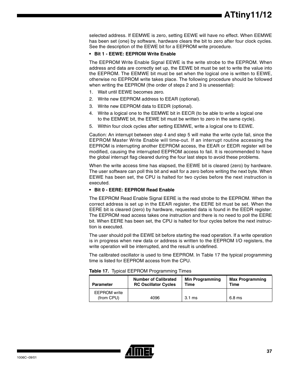 Attiny11/12 | Rainbow Electronics ATtiny12 User Manual | Page 37 / 86