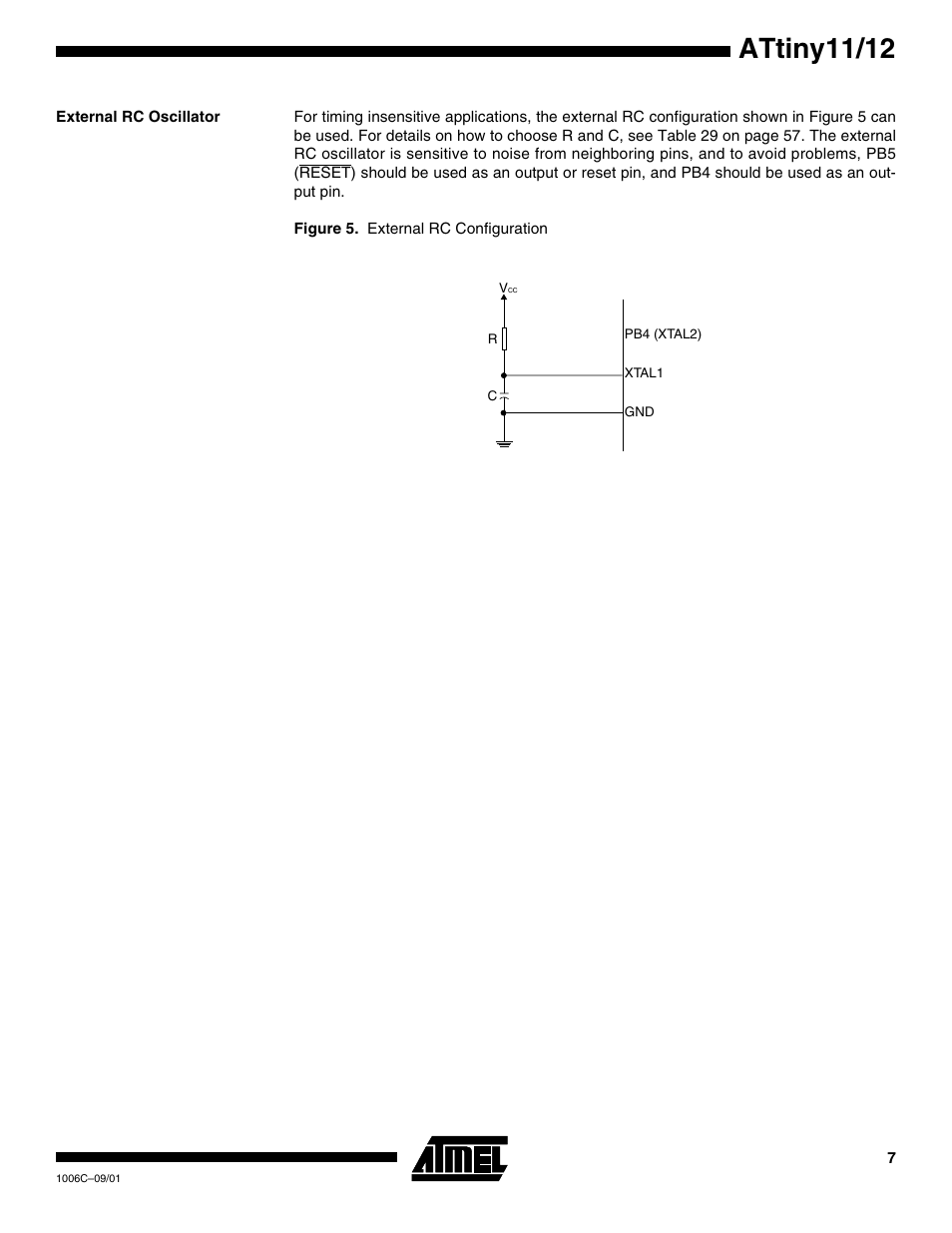 External rc oscillator, Attiny11/12 | Rainbow Electronics ATtiny12 User Manual | Page 7 / 86