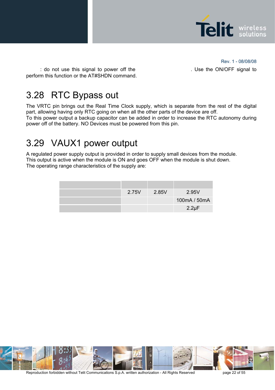 28 rtc bypass out, 29 vaux1 power output | Rainbow Electronics GE863-PRO3 User Manual | Page 22 / 55