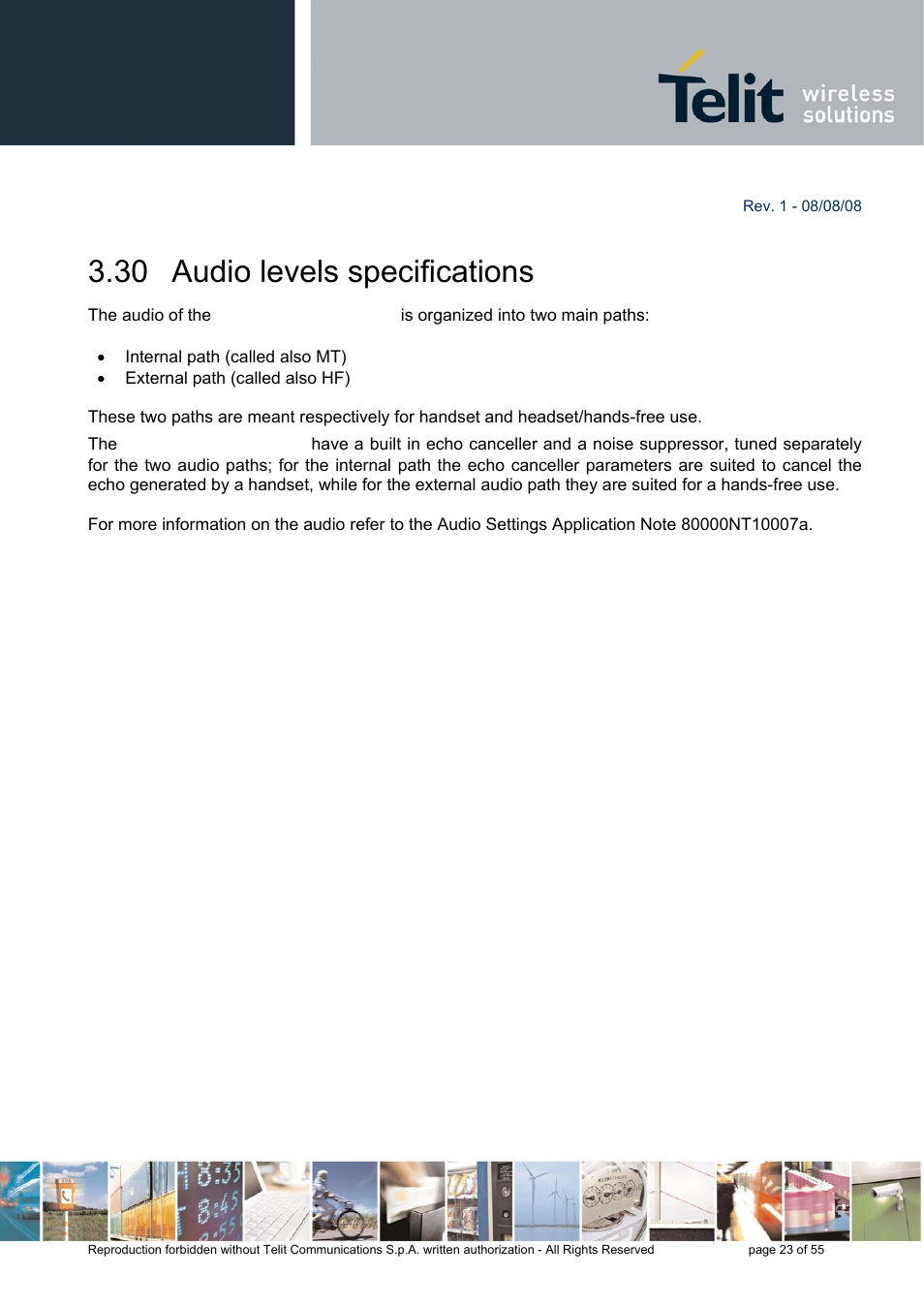 30 audio levels specifications | Rainbow Electronics GE863-PRO3 User Manual | Page 23 / 55