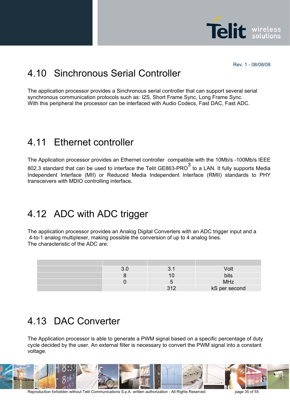 10 sinchronous serial controller, 11 ethernet controller, 12 adc with adc trigger | 13 dac converter | Rainbow Electronics GE863-PRO3 User Manual | Page 35 / 55