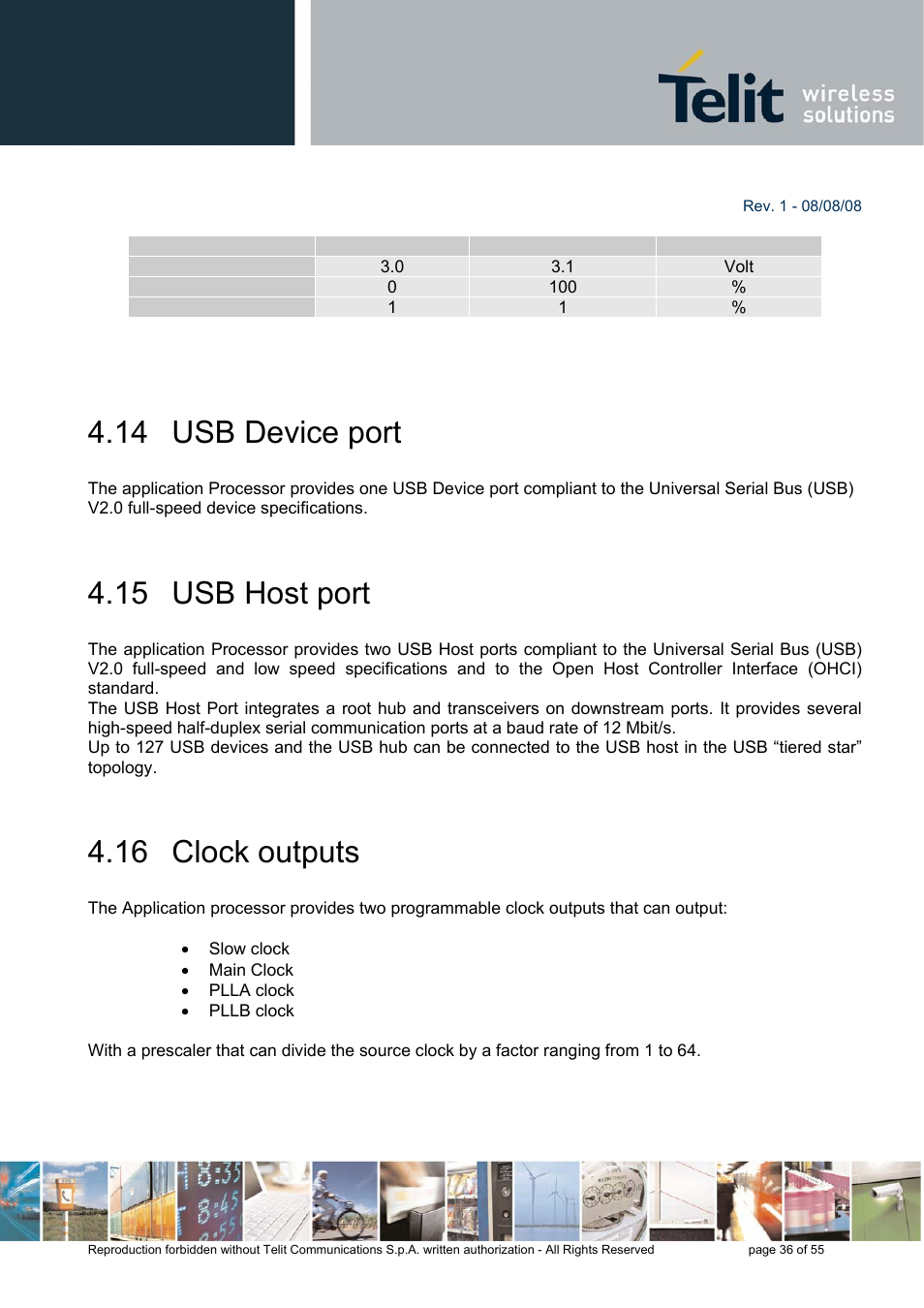 14 usb device port, 15 usb host port, 16 clock outputs | Rainbow Electronics GE863-PRO3 User Manual | Page 36 / 55