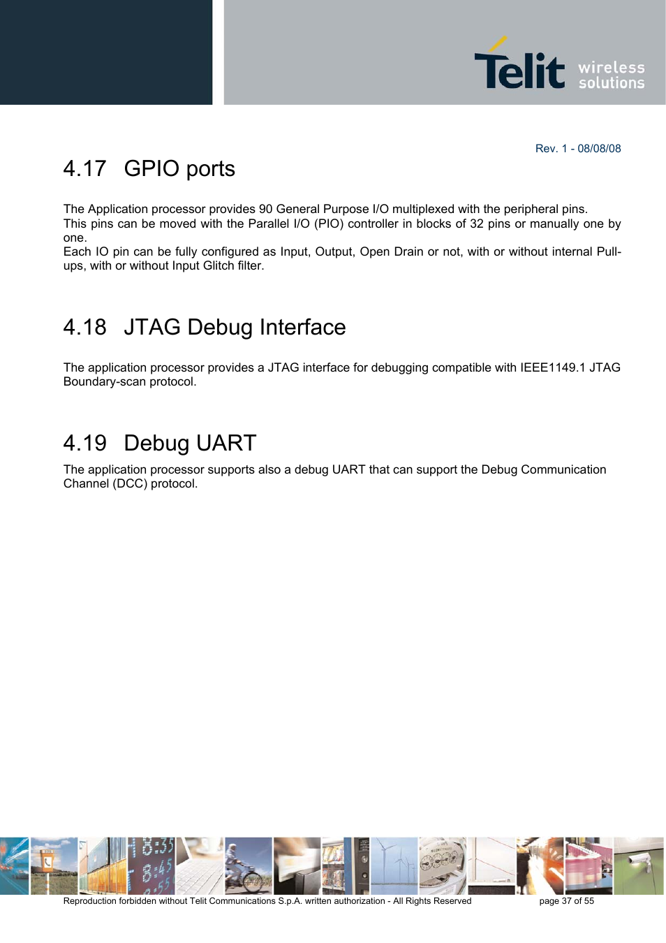 17 gpio ports, 18 jtag debug interface, 19 debug uart | Rainbow Electronics GE863-PRO3 User Manual | Page 37 / 55