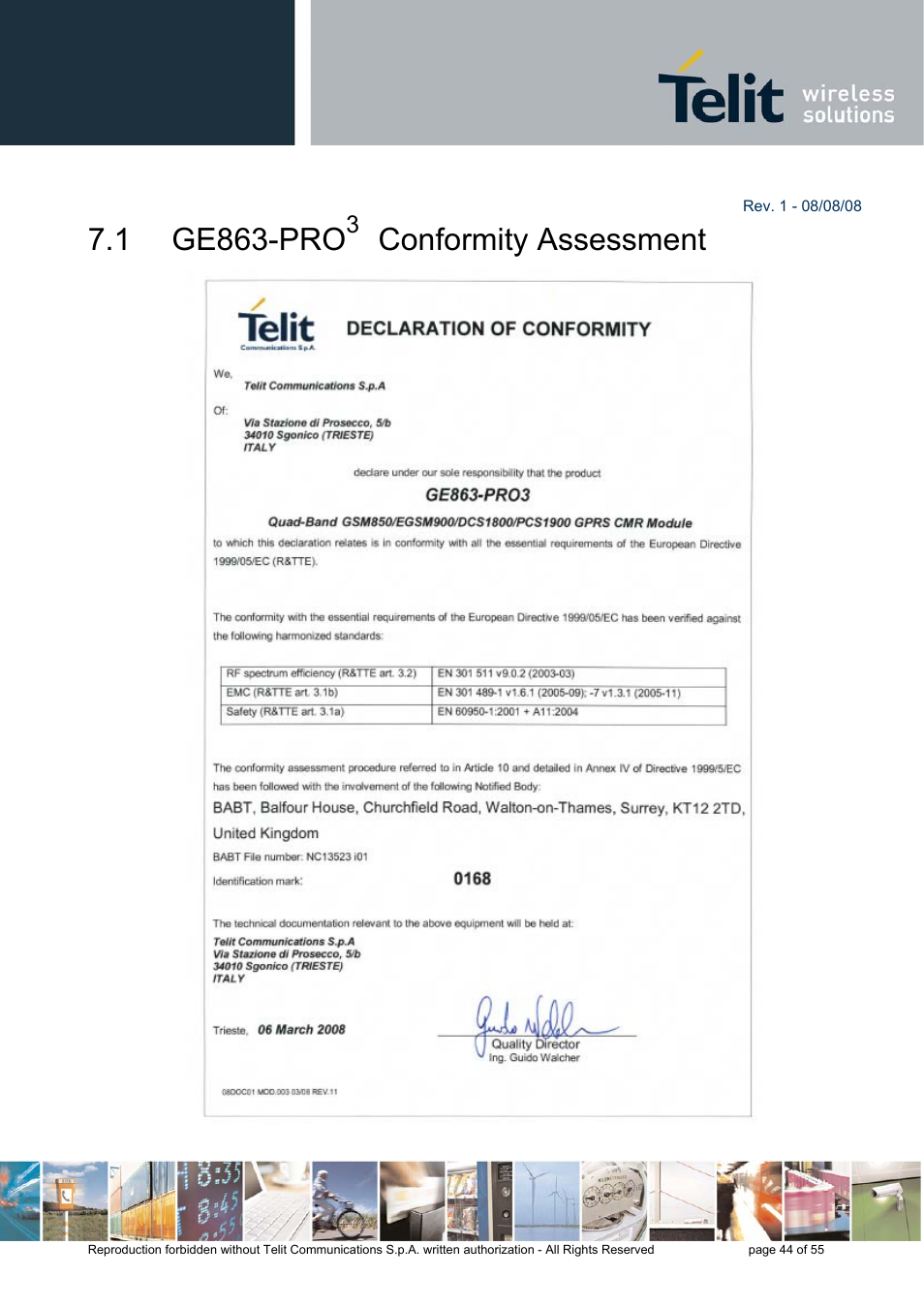 1 ge863-pro, Conformity assessment | Rainbow Electronics GE863-PRO3 User Manual | Page 44 / 55