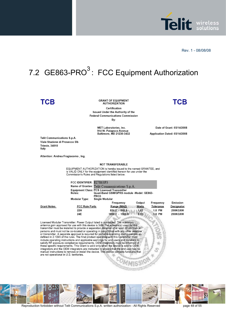 2 ge863-pro, Fcc equipment authorization | Rainbow Electronics GE863-PRO3 User Manual | Page 48 / 55